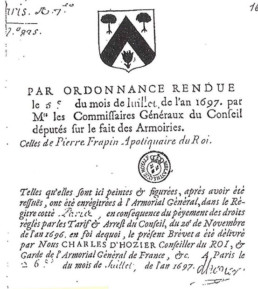 histoire 1697 Création du blason familial Frapin